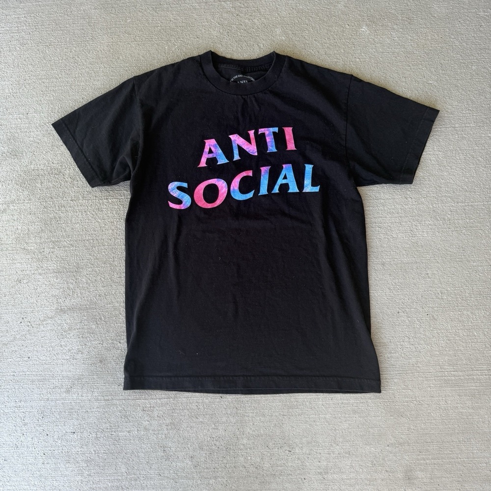 Anti Social Social Club Graphic Tee Size M Black Made in USA Rainbow Letters